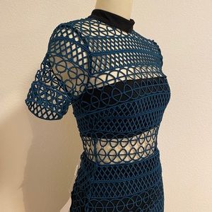 Self Portrait High Neck Column Dress Dark Green XS